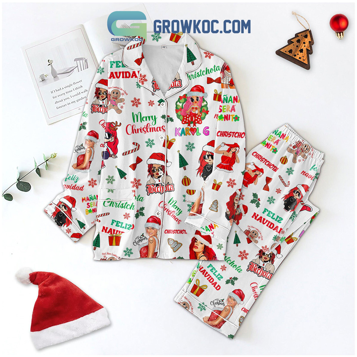 Karol G Feliz Navidad Bichota Christchota Christmas Mermaid Merry Christmas Manana Sera Bonito Silk Pajamas Set2B1 1oyB2