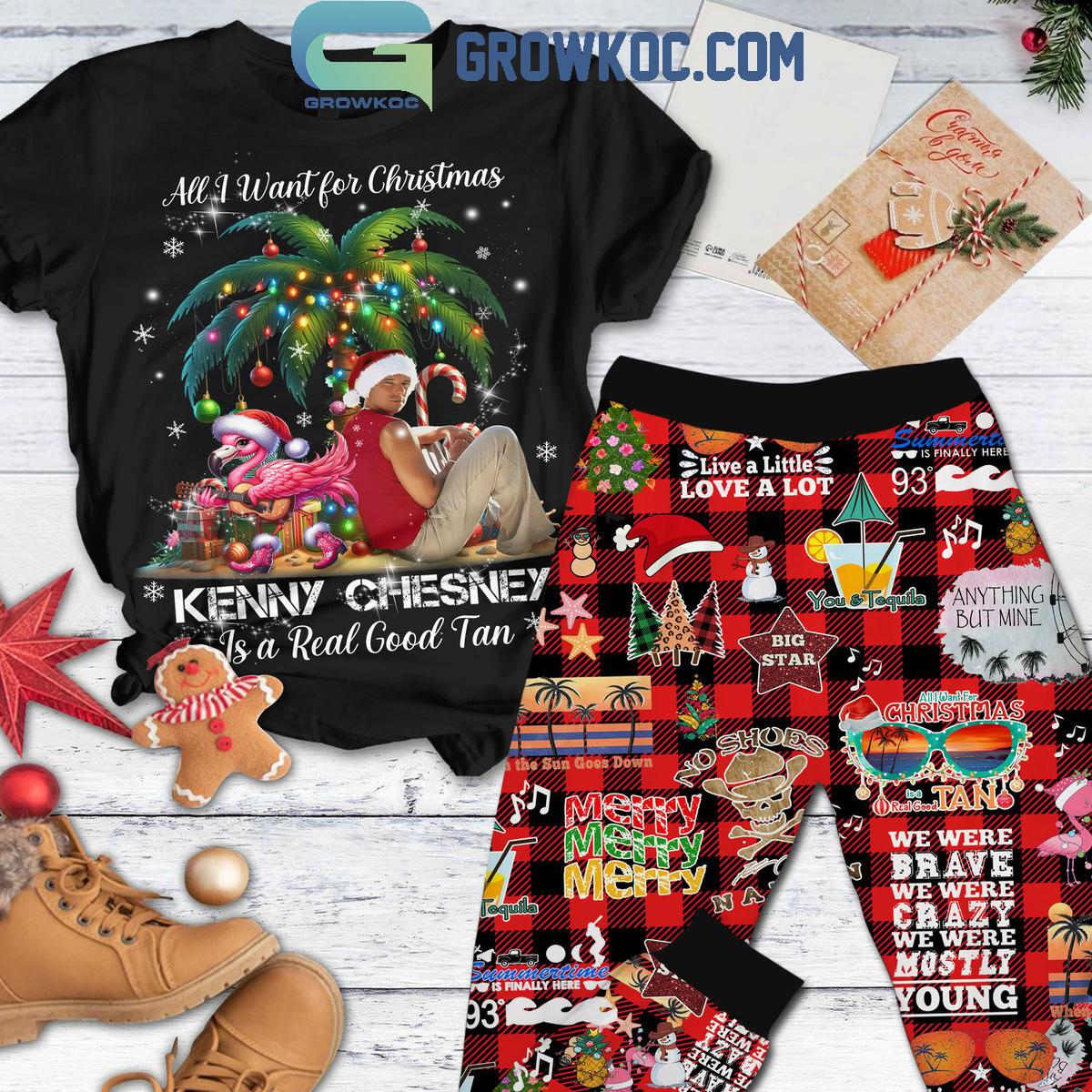 Kenny Chesney All I Want For Christmas Is A Real Good Tan Fleece Pajamas Set 1 rNYkC