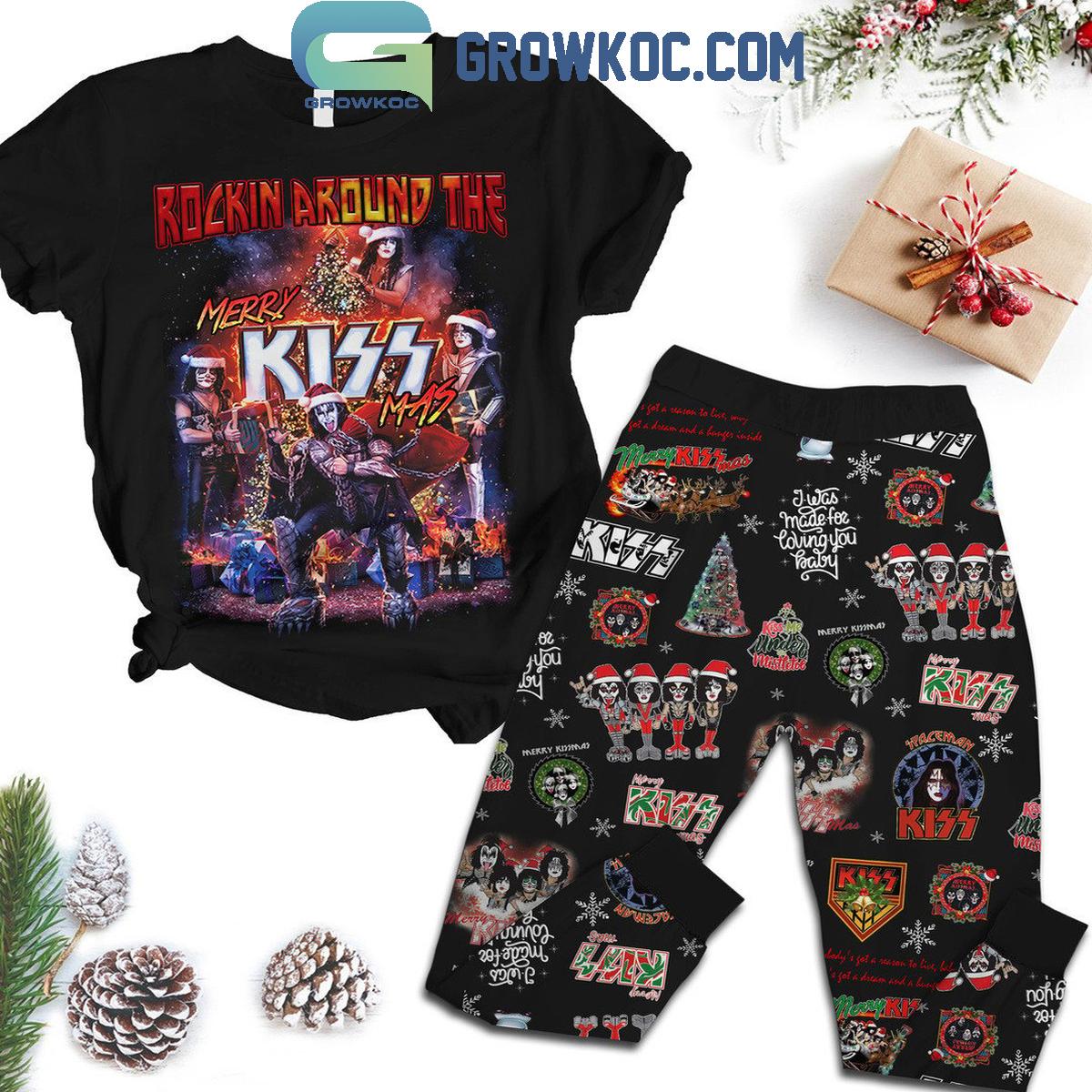 Kiss Rocking Around The Merry Kissmas Christmas Fleece Pajamas Set 1 SNYew