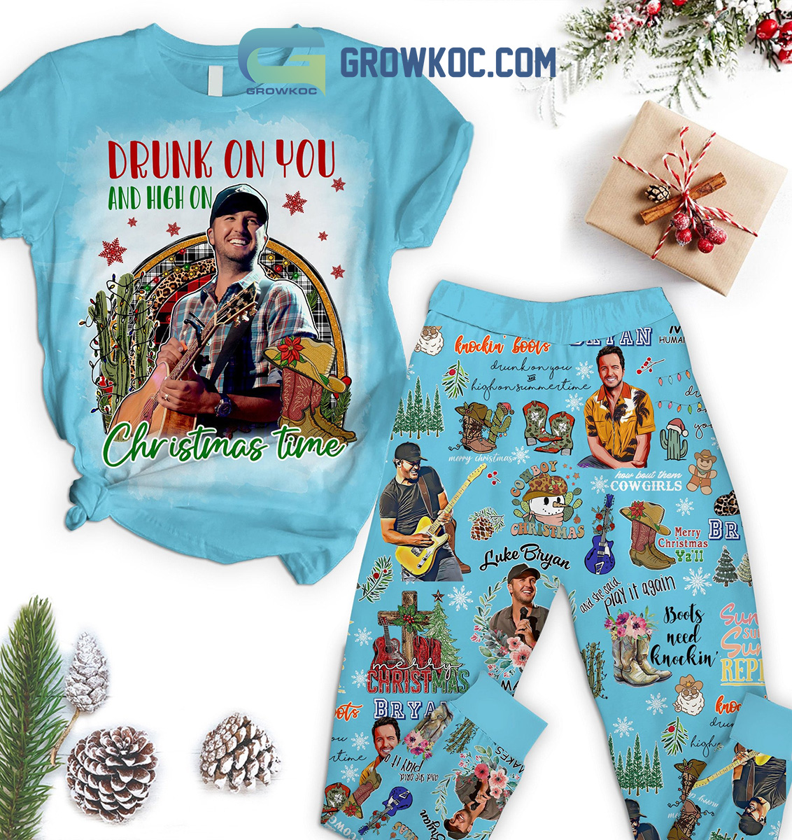 Luke Bryan Drunk On You And High On Christmas Time Pajamas Set2B1 Zncpn Luke Bryan Drunk On You And High On Christmas Time Pajamas Set2B1 Zncpn