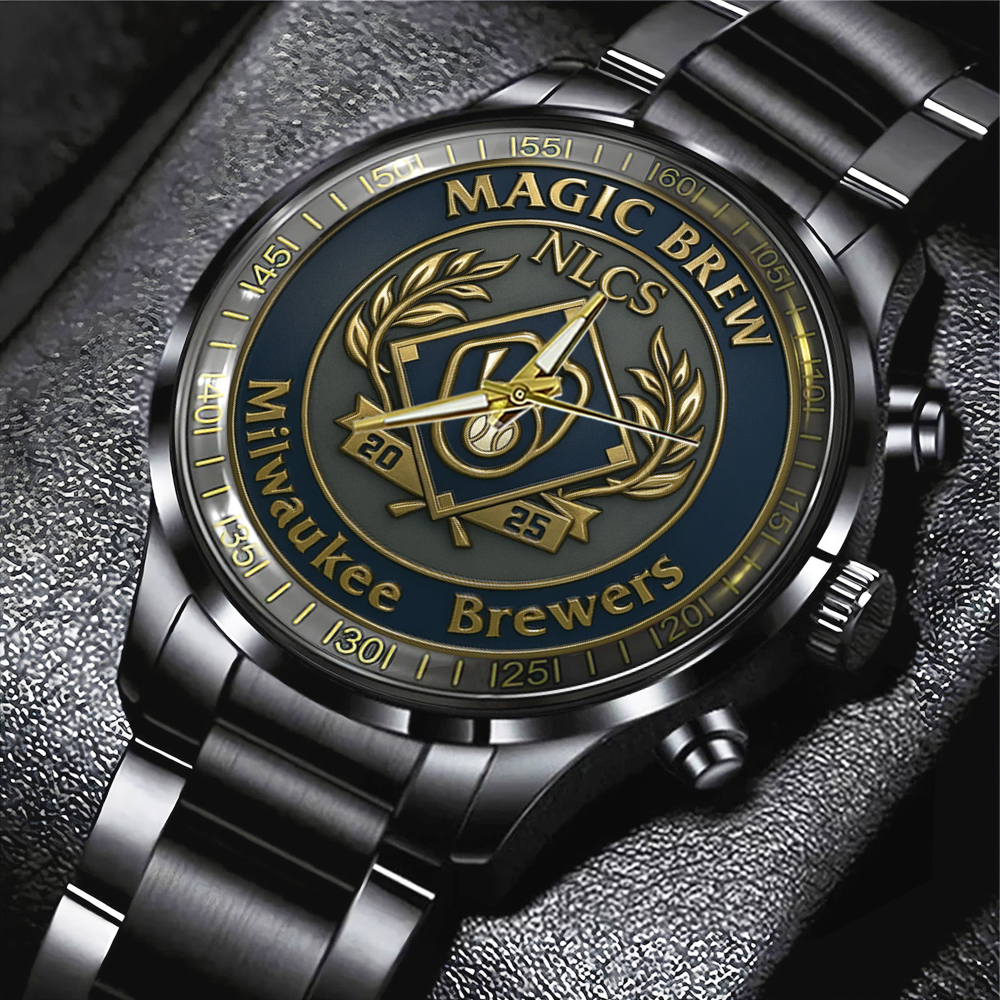 MILWAUKEE BREWERS NLCS 2025 BLACK STAINLESS STEEL WATCH TMTHU1466