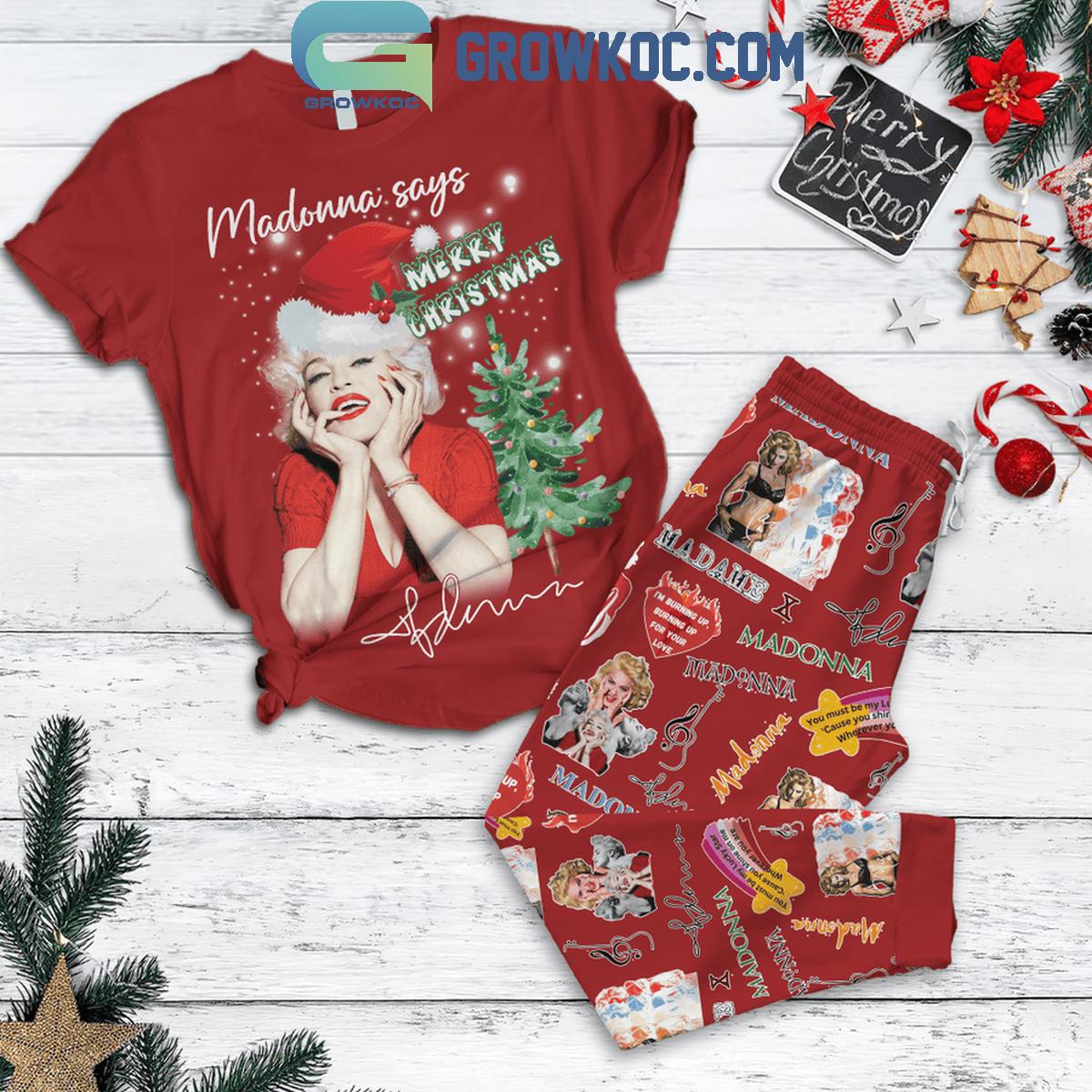 Madonna Says Merry Christmas Fleece Pajamas Set 1 FWGDl