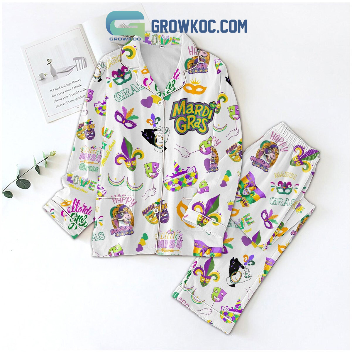Mardi Gras Festival Love Polyester Pajamas Set2B1 wLB6V
