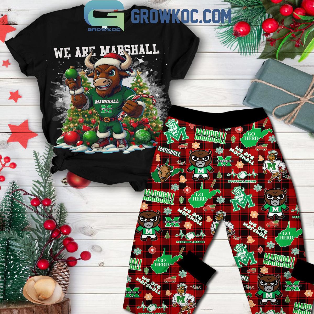 Marshall Thundering Herd We Are Marshall Christmas Fleece Pajamas Set 1 hnonq