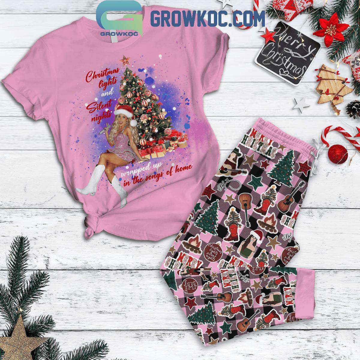 Megan Moroney Christmas Light Silent Night Fleece Pajamas Set 1 y04SK