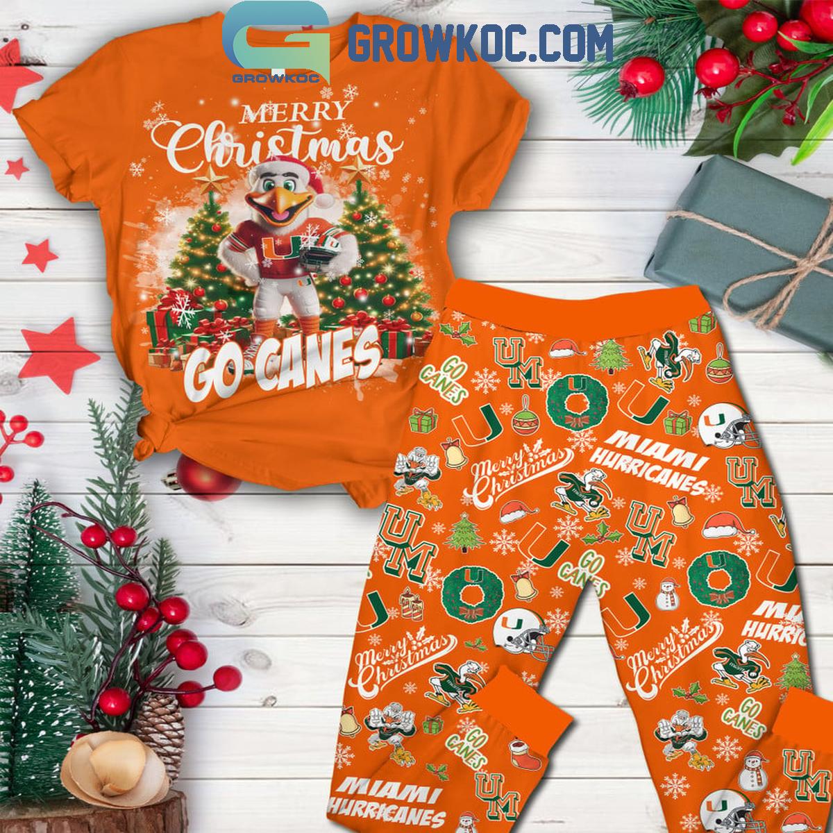 Miami Hurricanes Go Canes Merry Christmas Football Fleece Pajamas Set 1 xyi8S