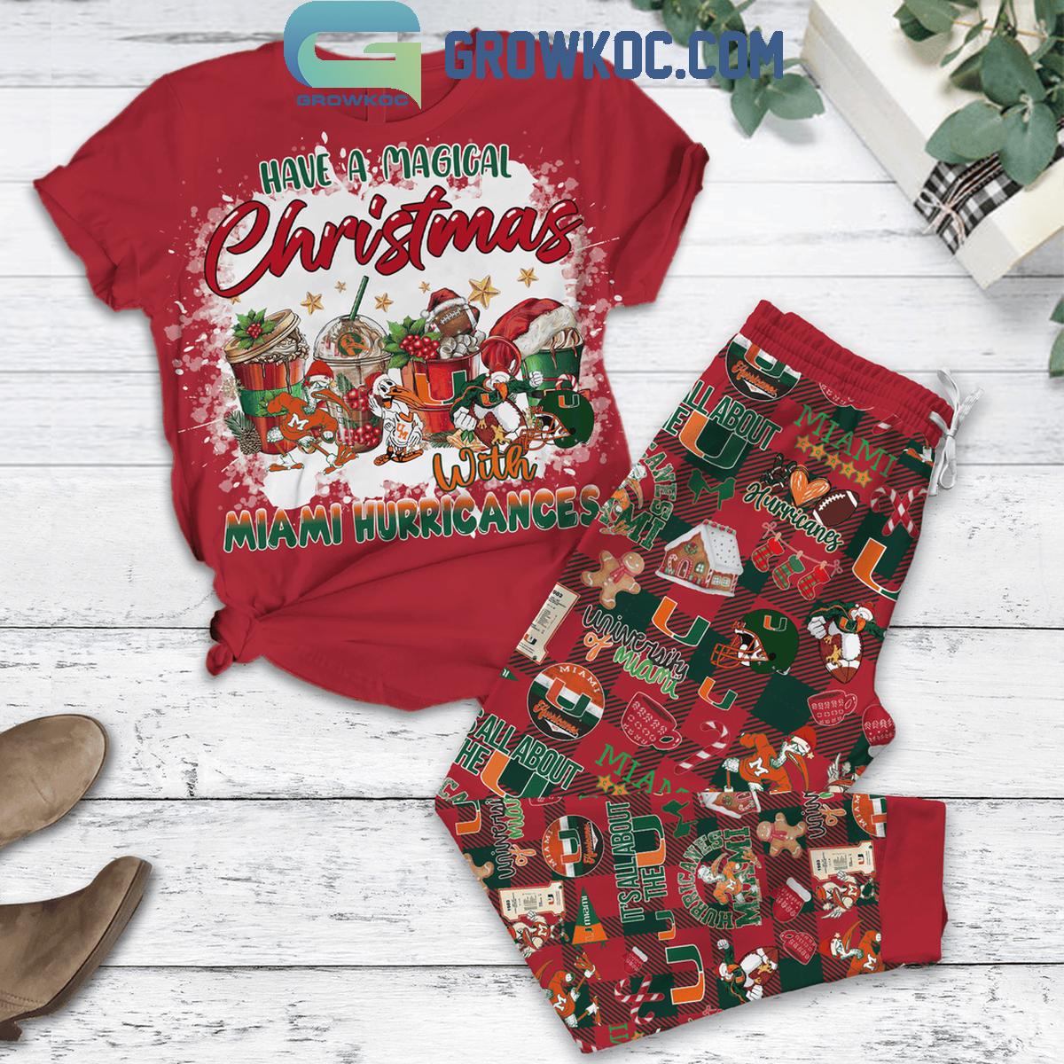 Miami Hurricanes Have A Magical Christmas 2024 Fleece Pajamas Set 1 Qxpei