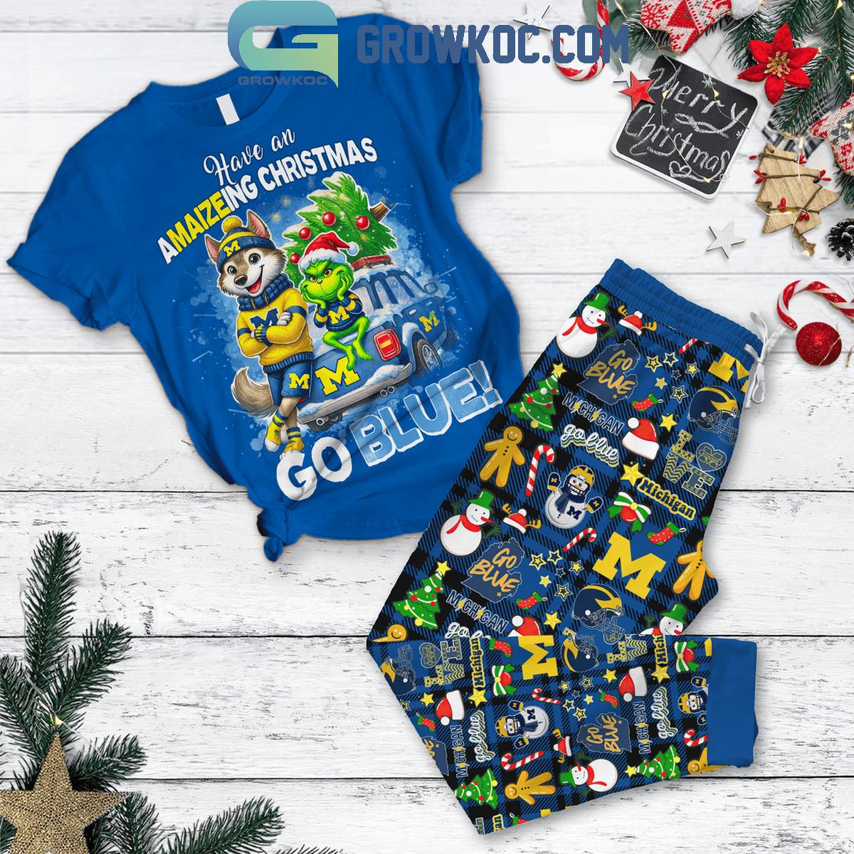 Michigan Wolverines Have An Amaizeing 2024 Christmas Fleece Pajamas Set 1 pSX3z