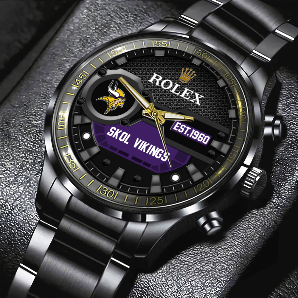 Minnesota Vikings Rolex Black Stainless Steel Watch MAITM13215 1