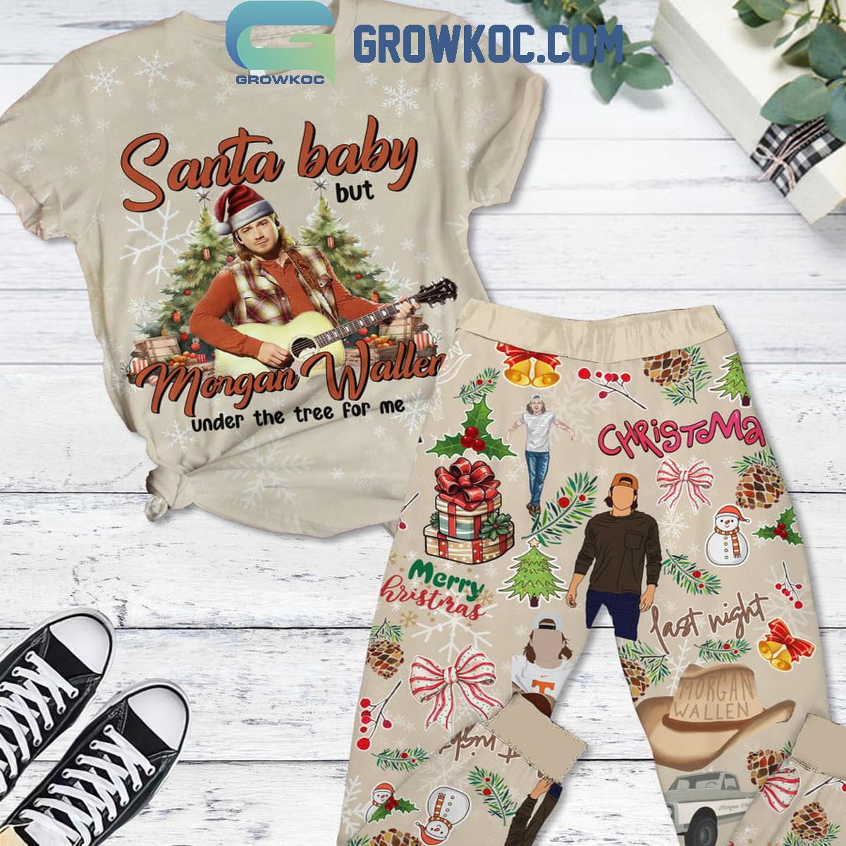 Morgan Wallen Santa Baby Put Him Under Christmas Tree Xmas 2024 Fleece Pajamas Set 1 9bjG9