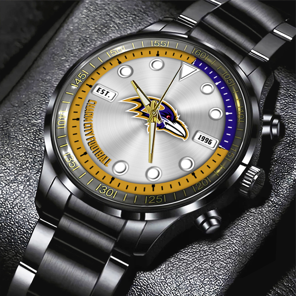 NFL Baltimore Ravens Black Stainless Steel Watch Collection HOATT12934