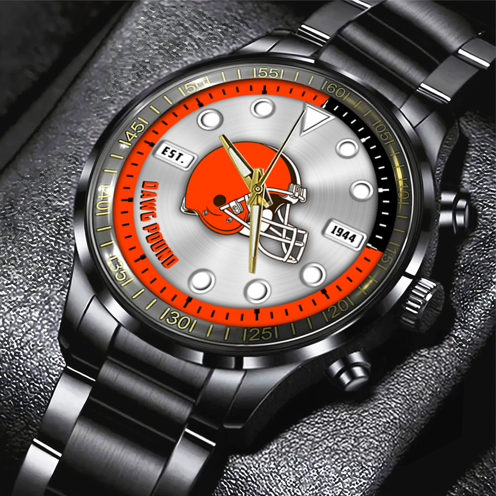 NFL Cleveland Browns Black Stainless Steel Watch Collection HOATT12939