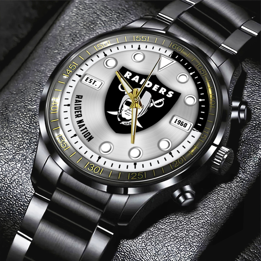 NFL Las Vegas Raiders Black Stainless Steel Watch Collection HOATT12948