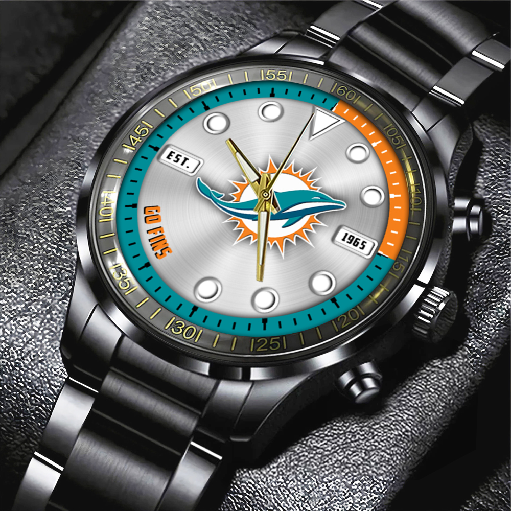 NFL Miami Dolphins Black Stainless Steel Watch Collection HOATT12951