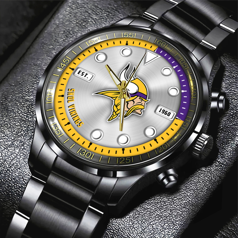 NFL Minnesota Vikings Black Stainless Steel Watch Collection HOATT12952