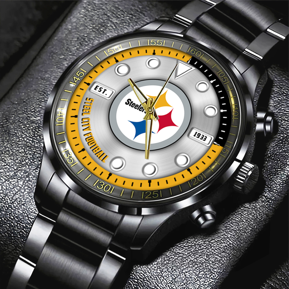 NFL Pittsburgh Steelers Black Stainless Steel Watch Collection HOATT12958