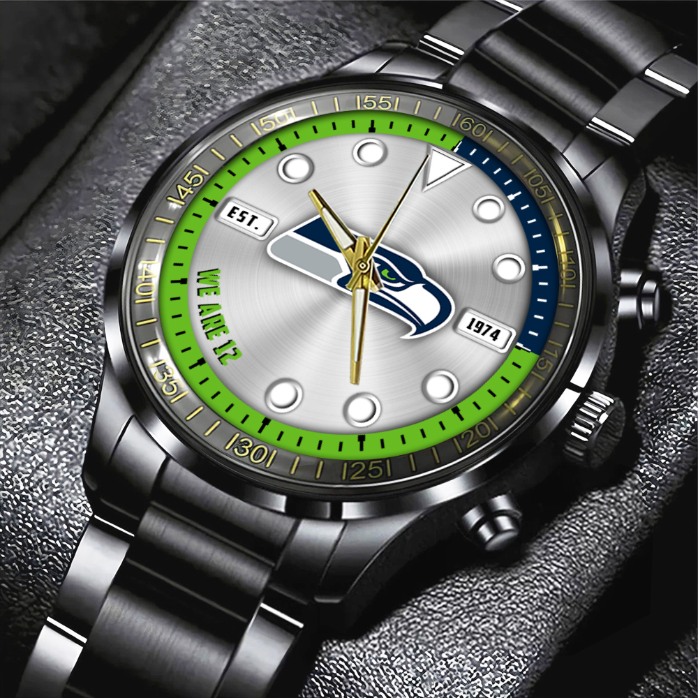 NFL Seattle Seahawks Black Stainless Steel Watch Collection HOATT12960