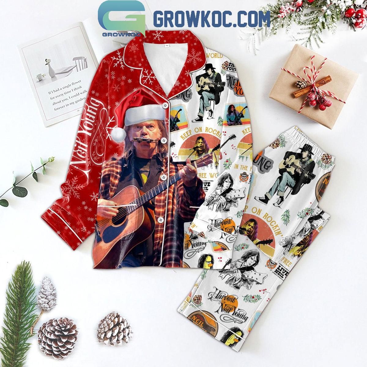 Neil Young Keep On Rockin In The Free World Christmas Polyester Pajamas Set 1 2WrGq