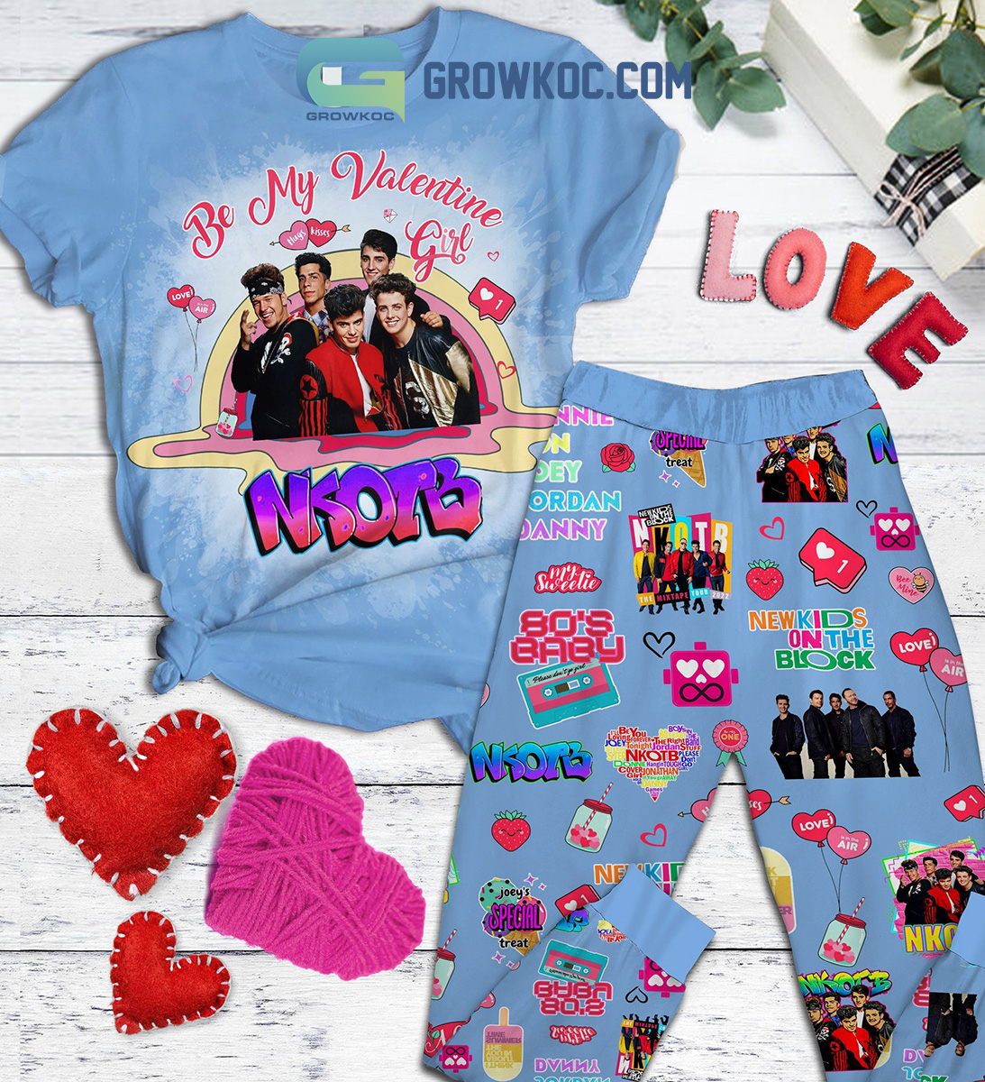 New Kids On The Block My Valentine Fleece Pajamas Set2B1 jz9iJ