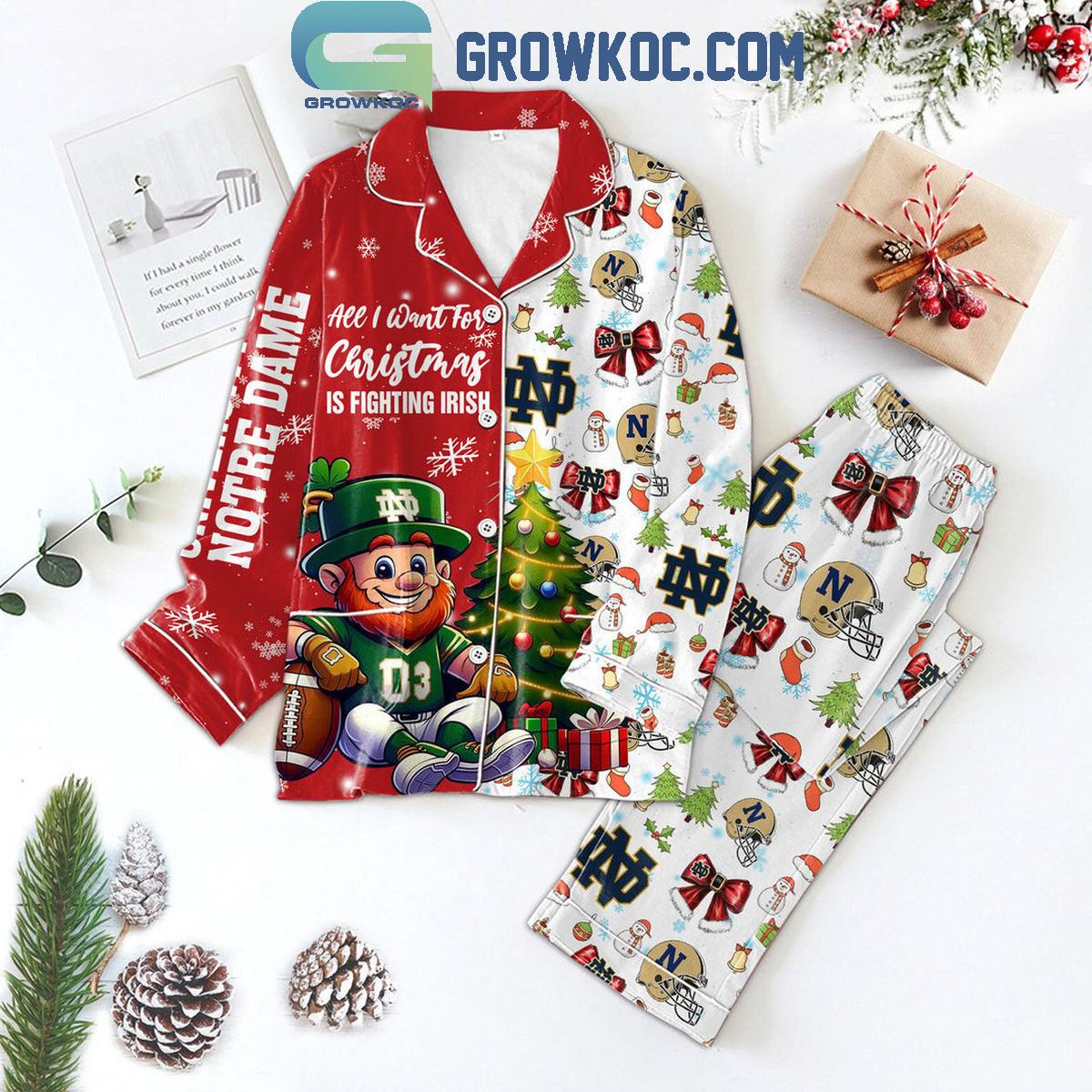 Notre Dame Fighting Irish I Want Fighting Irish For Christmas Polyester Pajamas Set 1 PPByQ