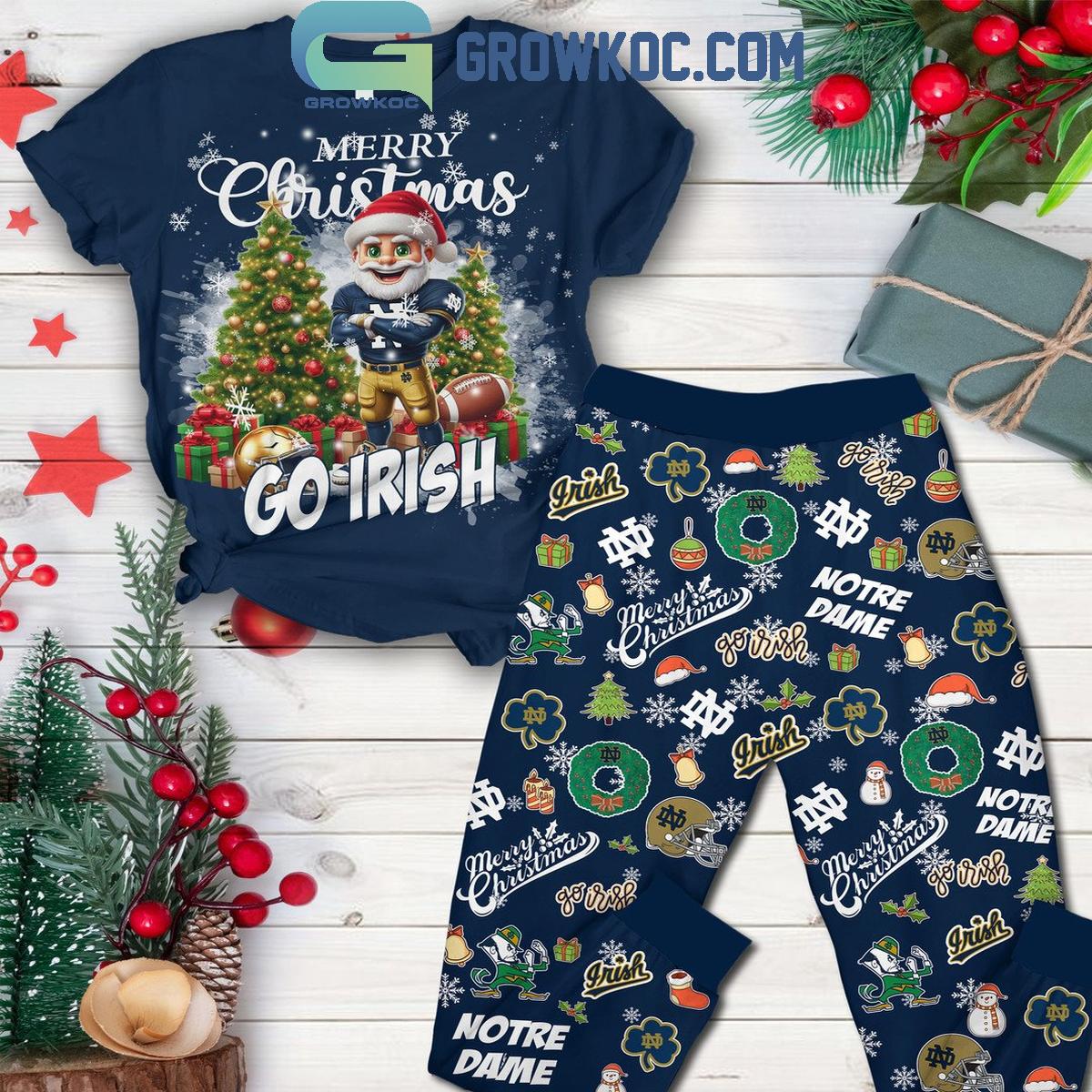 Notre Dame Fighting Irish Merry Christmas And Happy New Year 2025 Fleece Pajamas Set 1 ppkky