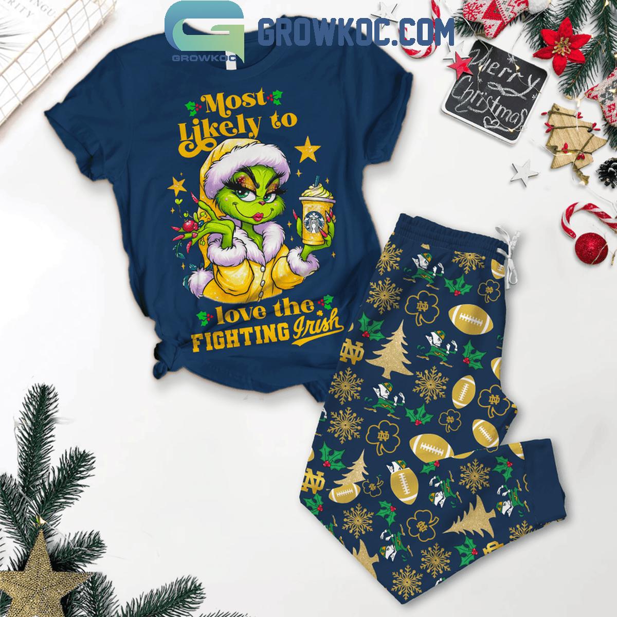 Notre Dame Fighting Irish Most Likely Love The Irish Grinch Fleece Pajamas Set 1 QwnpO