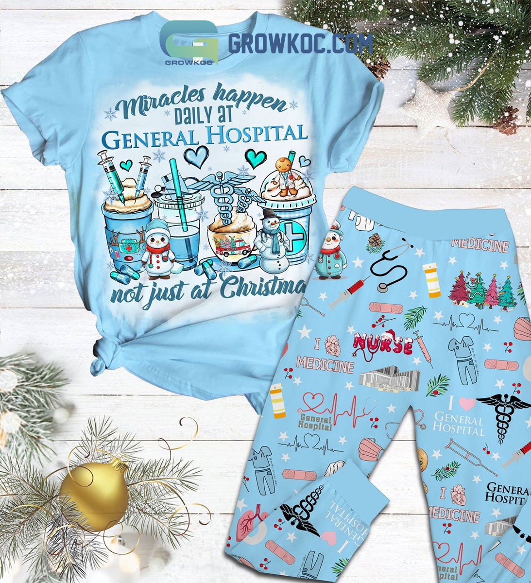Nurse I Love Medicine Miracle Happen Daily At General Hospital Not Just As Christmas Fleece Pajamas Set2B1 5cW7P