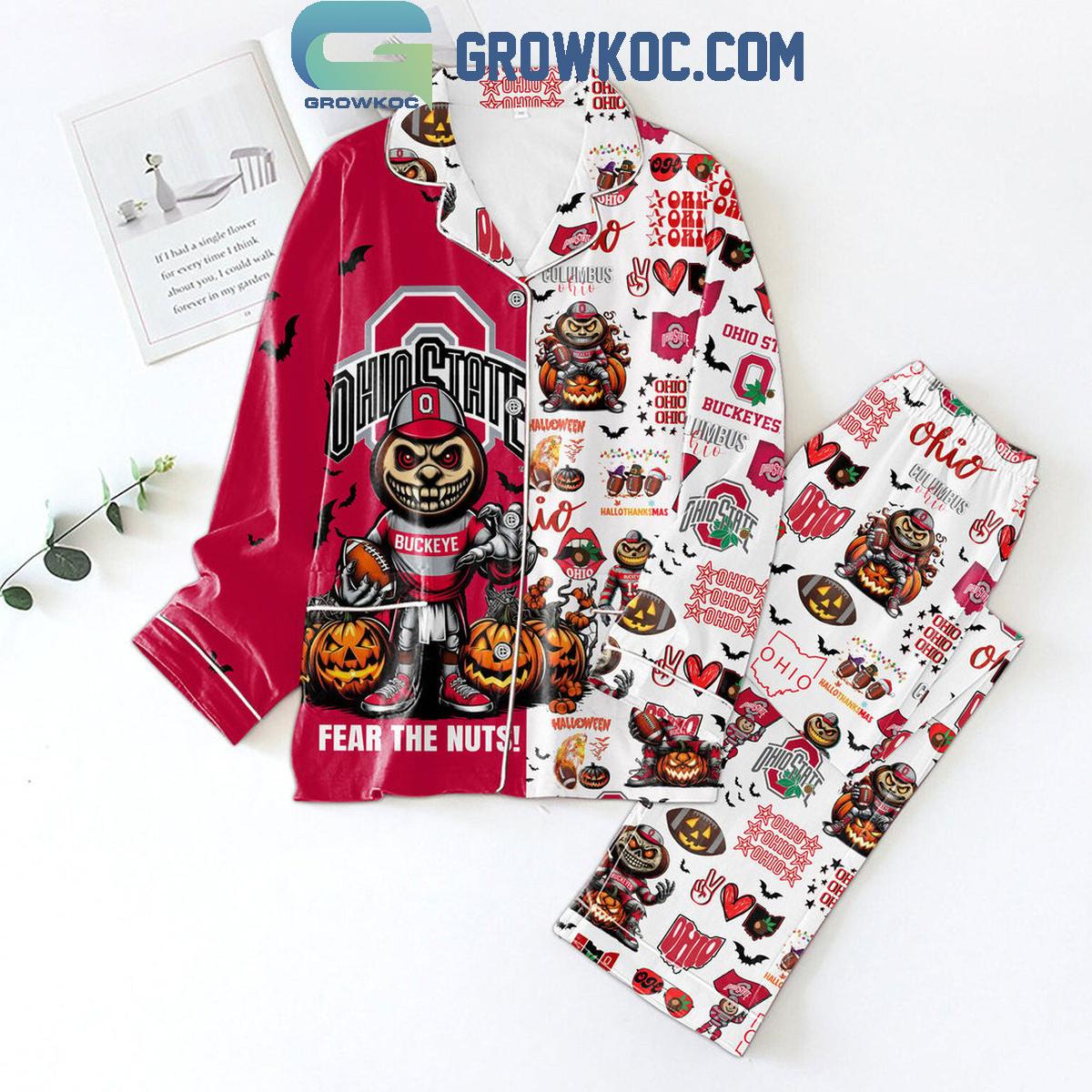 Ohio State Buckeyes Fear The Nuts Halloween Polyester Pajamas Set 1 JqSes