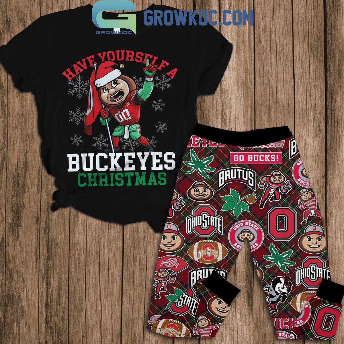 Ohio State Buckeyes Have Yourself A Buckeyes Christmas Holidays Fleece Pajamas Set 1 hhOIG