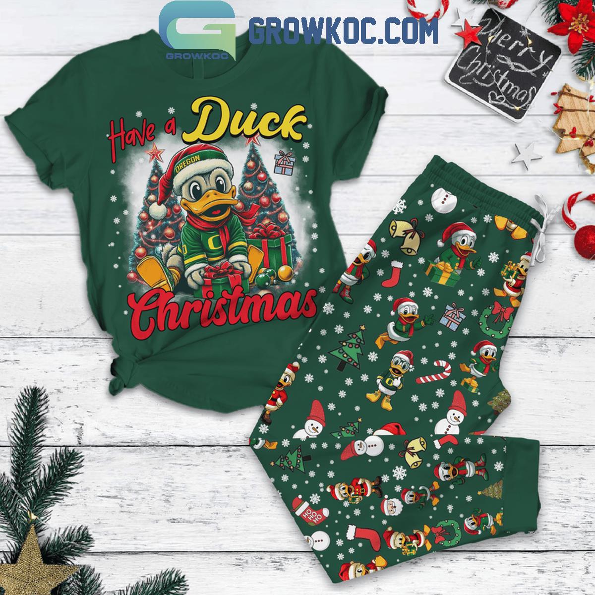 Oregon Ducks Football Have A Duck Christmas 2024 Fleece Pajamas Set 1 ob51Z