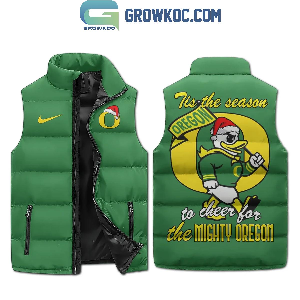 Oregon Ducks Tis The Season Cheer For The Mighty Oregon Sleeveless Puffer Jacket 1 qkeCB
