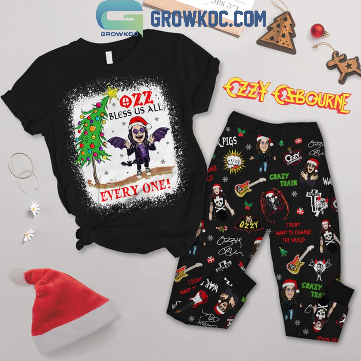 Ozzy Osbourne Bless Us All Everyone Christmas 2024 Fleece Pajamas Set 1 TmLvh