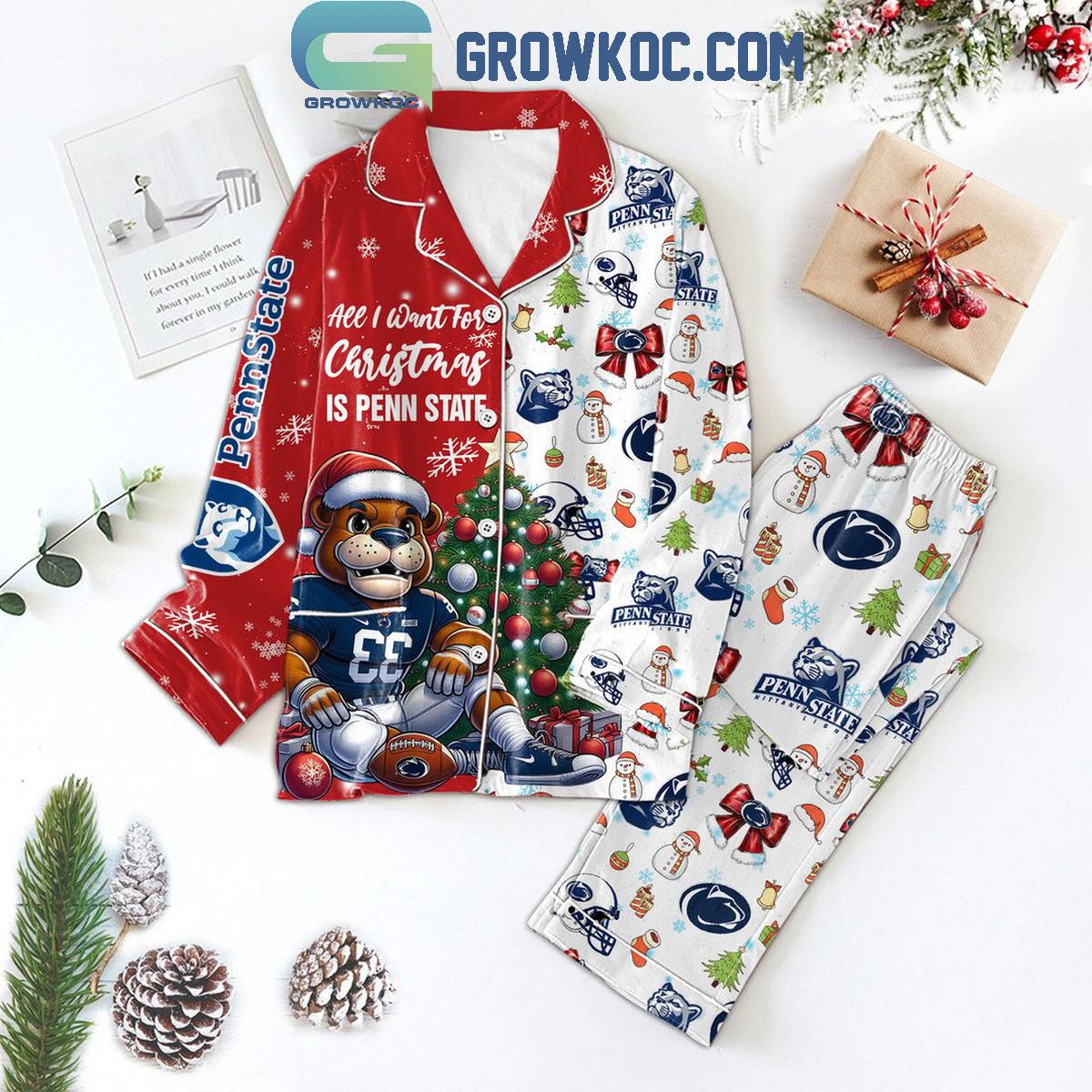 Penn State Nittany Lions All I Want For Christmas Is Penn State Polyester Pajamas Set 1 KrkZn