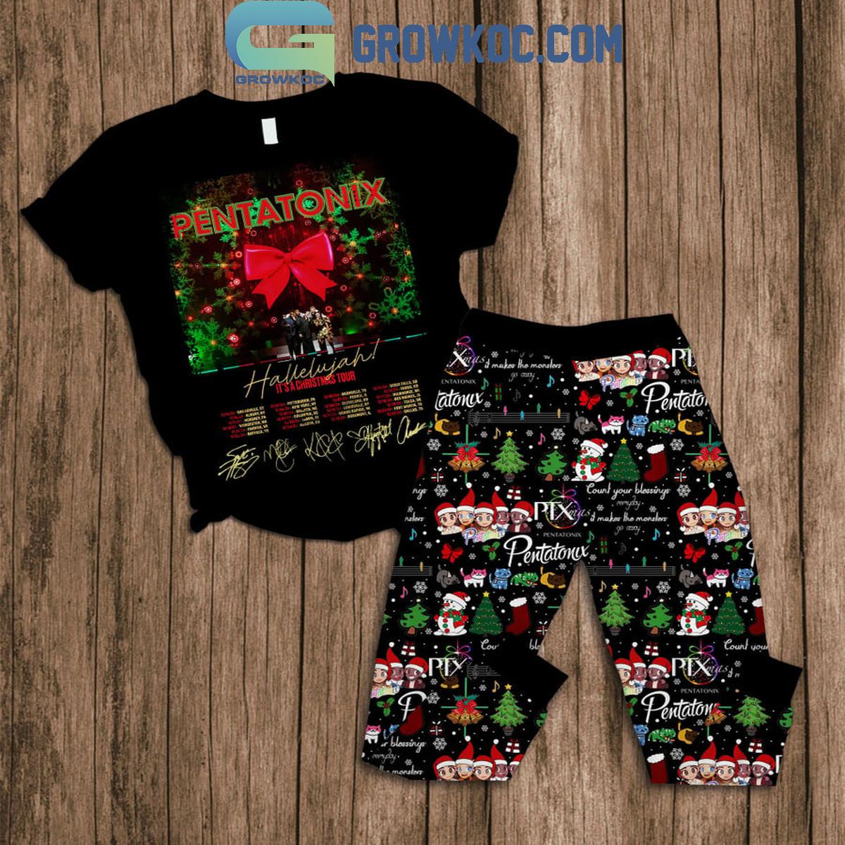 Pentatonix Hallelujah ItE28099s A Christmas Tour 2024 Fleece Pajamas Set 1 jVag9