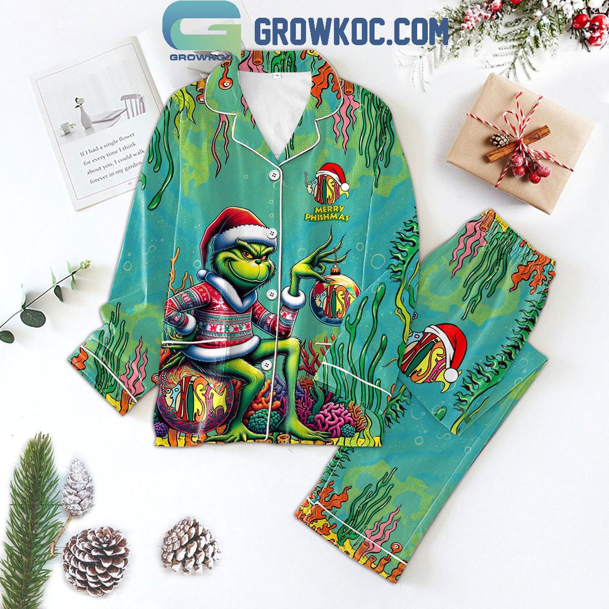 Phish Merry Phishmas With The Grinch Christmas Polyester Pajamas Set 1 FlEfP