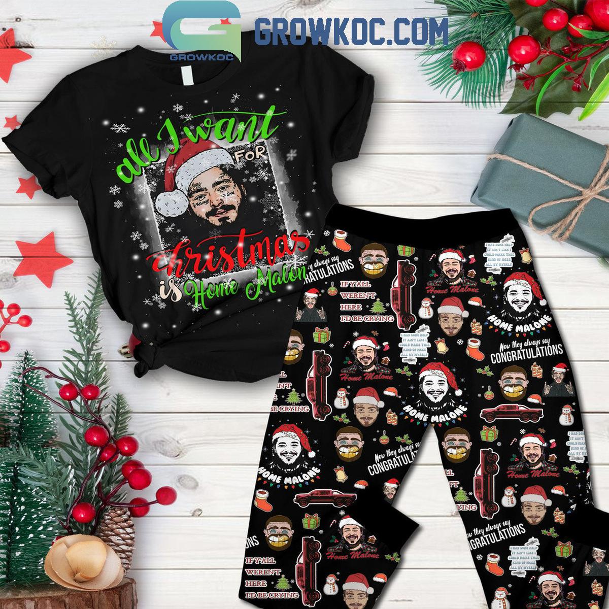 Post Malone All I Want For Christmas Is Home Malone Fleece Pajamas Set 1 SFEbA