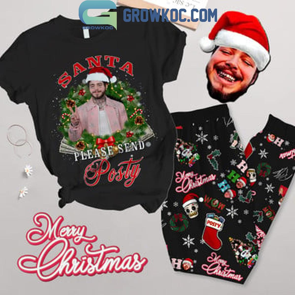 Post Malone Santa Please Send Posty In 2024 Christmas Fleece Pajamas Set 1 tgc3L