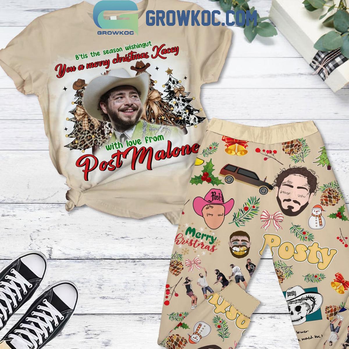 Post Malone Wishing You A Merry Christmas With Love 2024 Fleece Pajamas Set 1 7iHyO