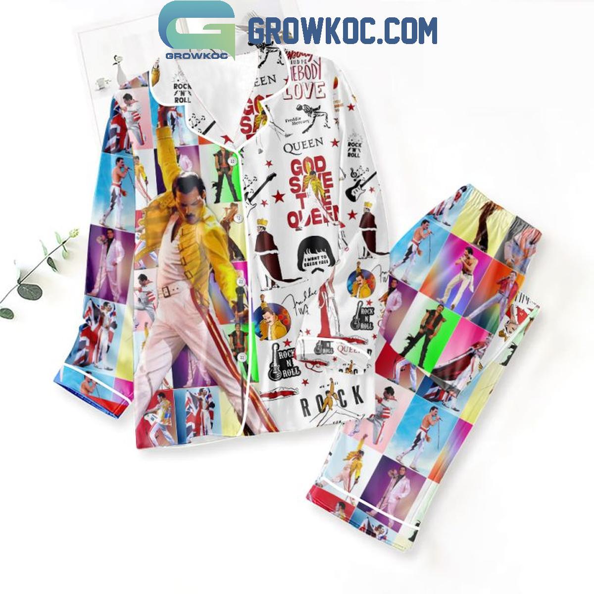 Queen Freddie Mercury God Save The Queen Christmas Polyester Pajamas Set 1 tP0UG