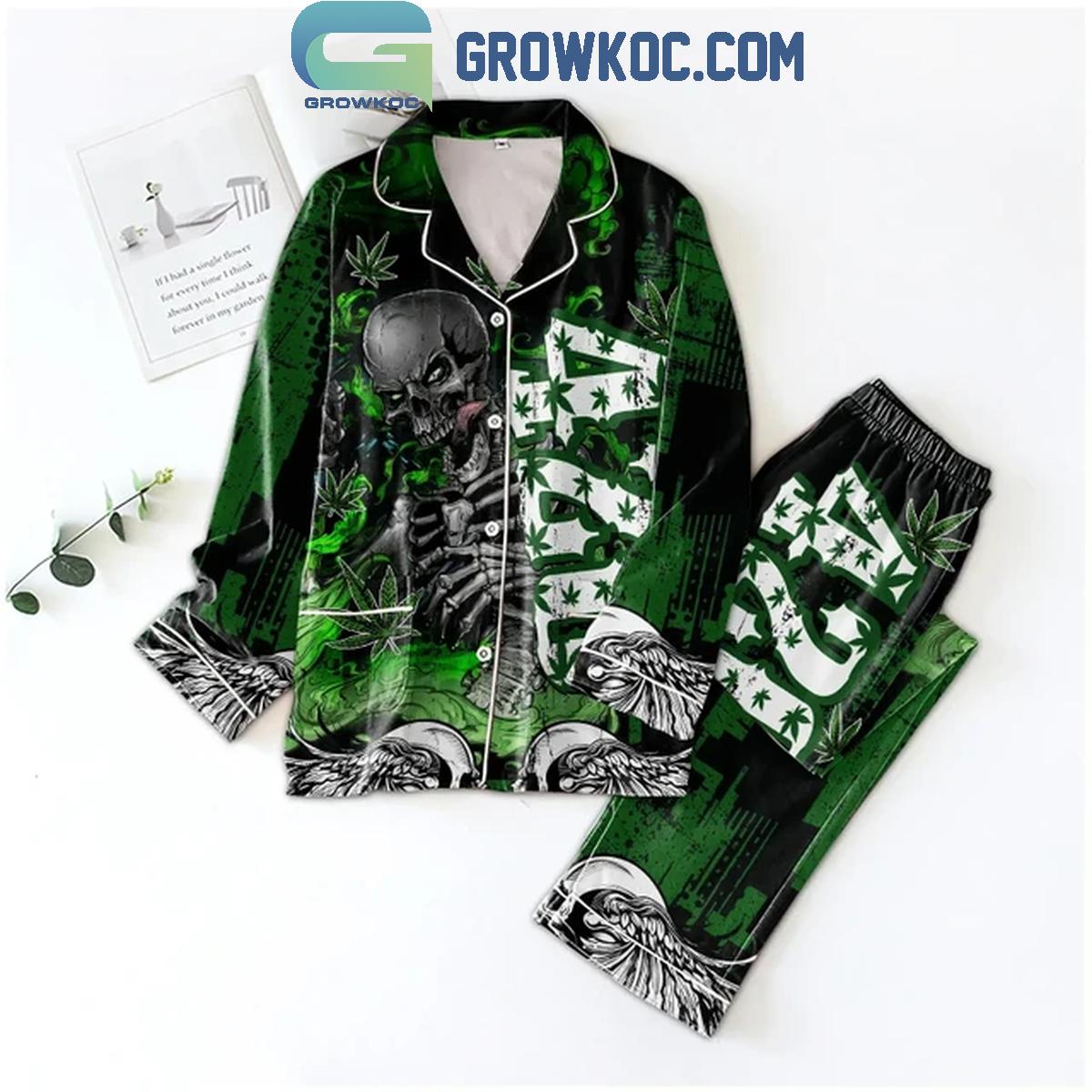 Skull Cannabis 420 True Love Polyester Pajamas Set 1 croIX