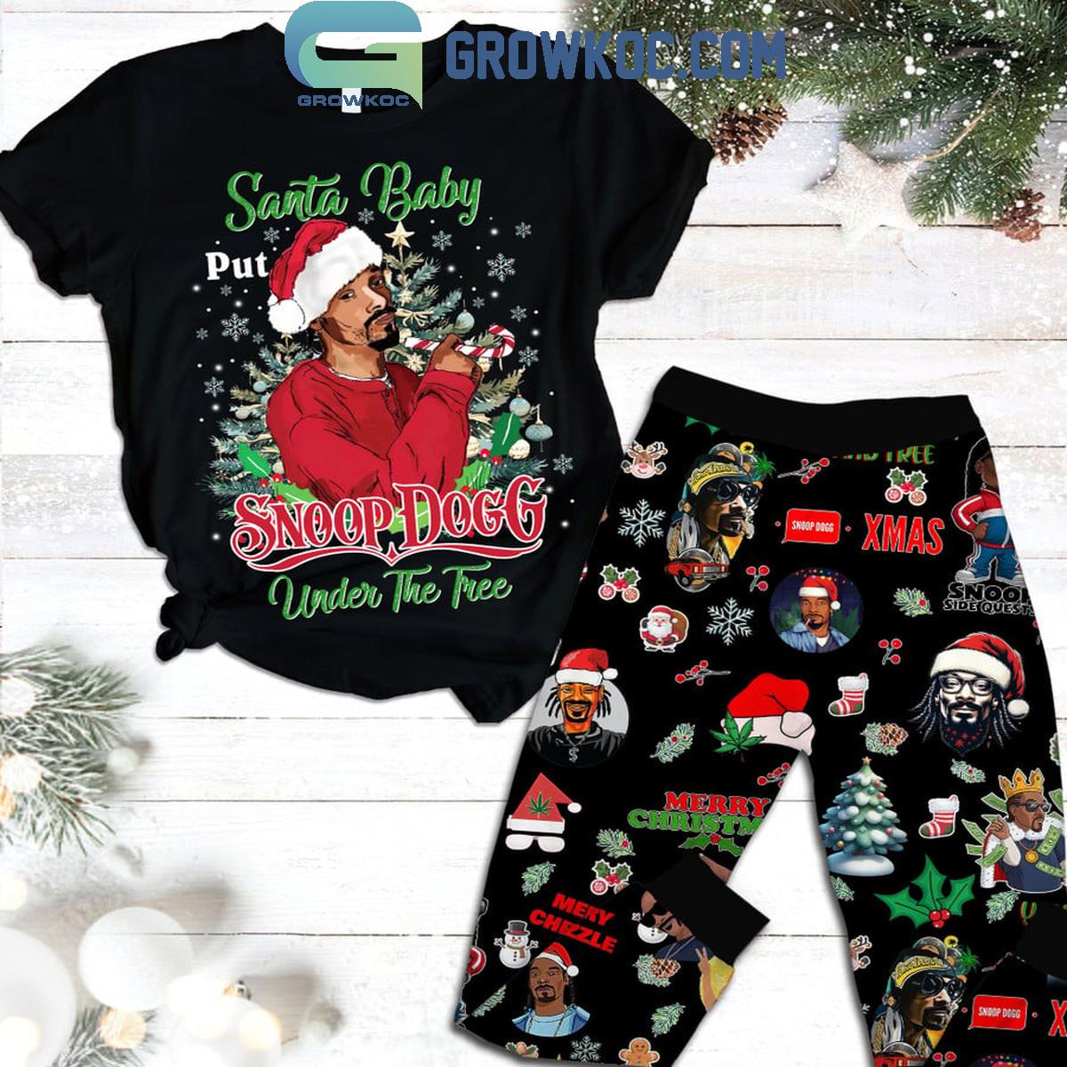 Snoop Dogg Santa Baby Put Him Under Christmas Tree Xmas Fleece Pajamas Set 1 veEH8