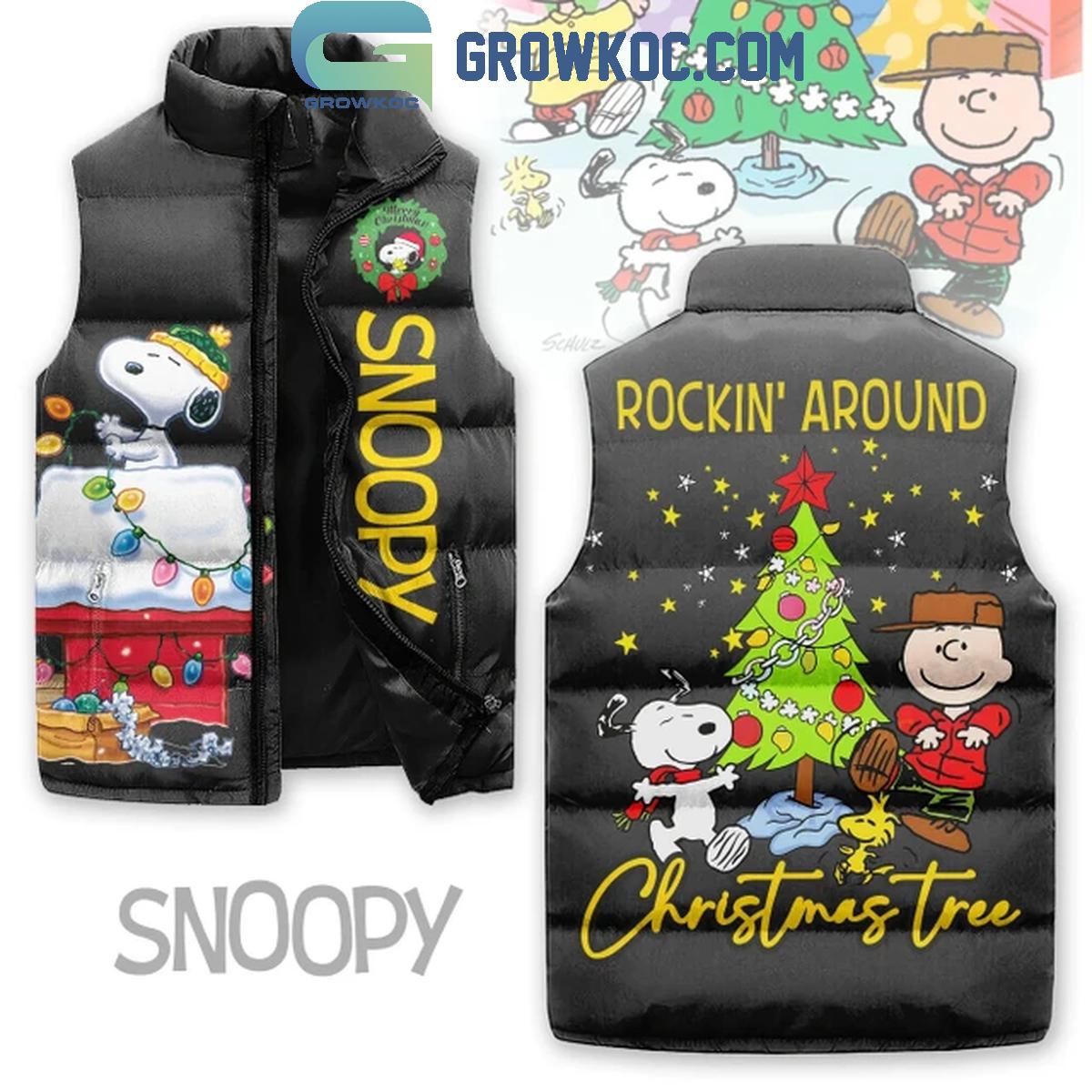 Snoopt Peanuts Christmas Rocking Around The Tree Sleeveless Puffer Jacket 1 e3uMO