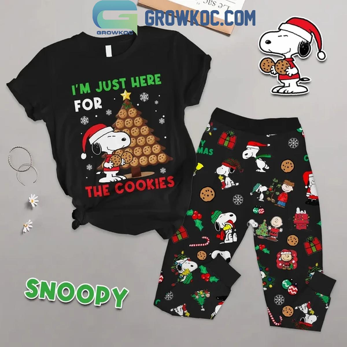 Snoopy Christmas Im Just Here For The Cookies Fleece Pajamas Set 1 Sqaso