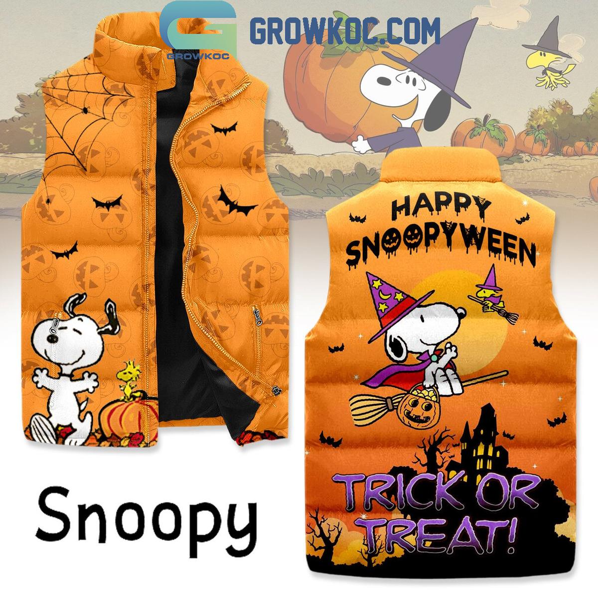 Snoopy Happy Halloween Trick Or Treat Sleeveless Puffer Jacket 1 qJL0p