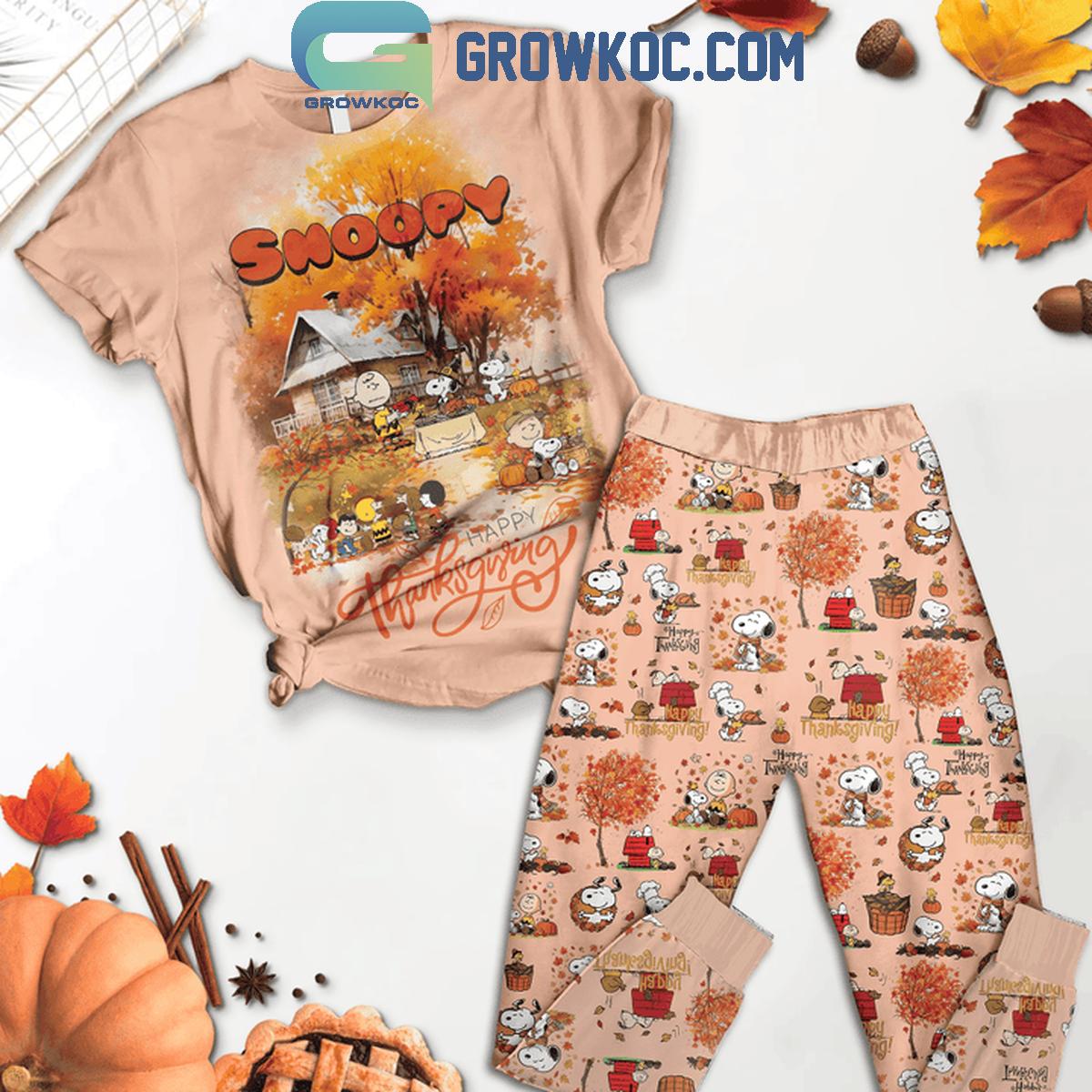 Snoopy Happy Thanksgiving Peanuts Time 2024 Fleece Pajamas Set 1 aVDIH