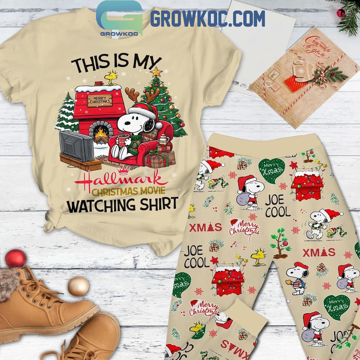 Snoopy Joe Cool Xmas Hallmark Watching Shirt Christmas Fleece Pajamas Set 1 O3DKR