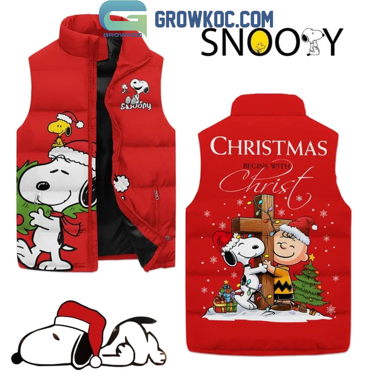 Snoopy Peanuts Christmas Begins With Christ Sleeveless Puffer Jacket 1 dsfLr