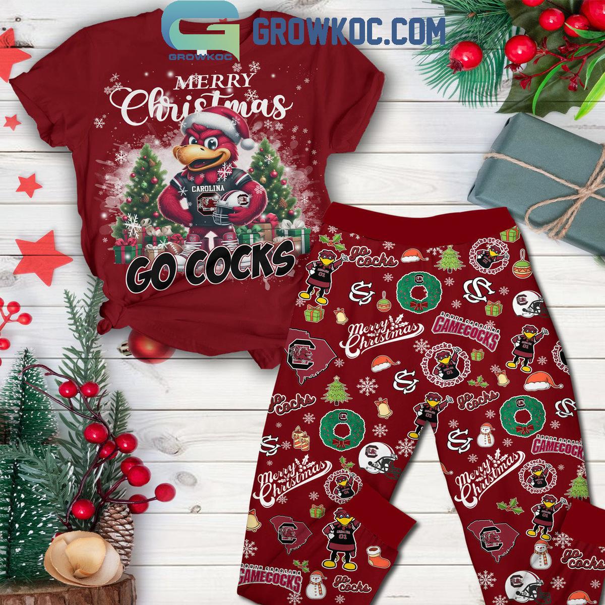 South Carolina Gamecocks Go Cocks Wishing You A Merry Christmas Fleece Pajamas Set 1 wTMHO
