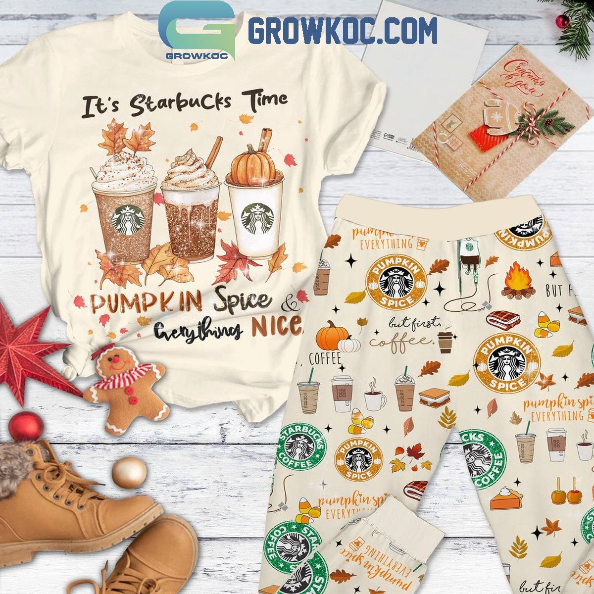 Starbucks Time Pumpkin Spice Everything Nice Fleece Pajamas Set 1 LpT55