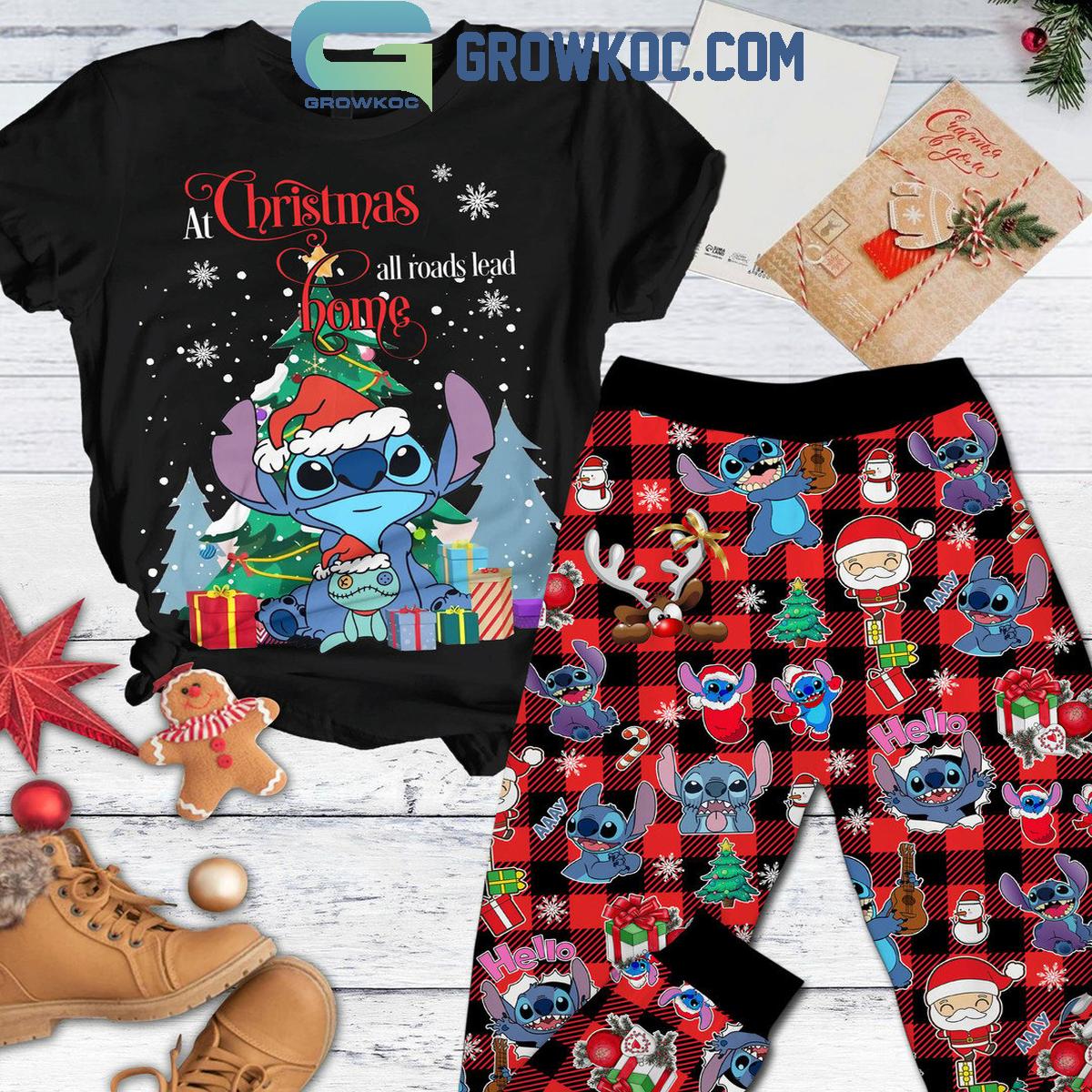 Stitch At Christmas All Roads Lead To Home Fleece Pajamas Set 1 DCHhW